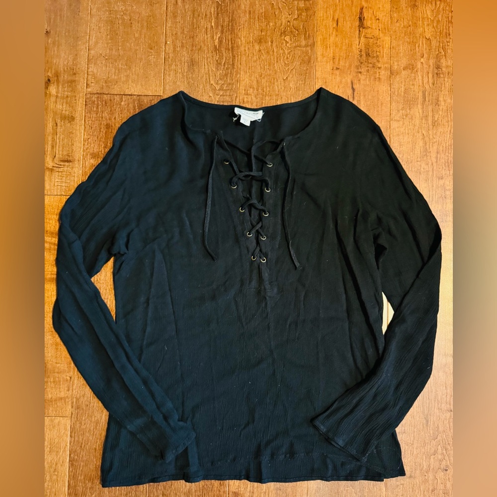 La Hearts Black Lace-Up Blouse